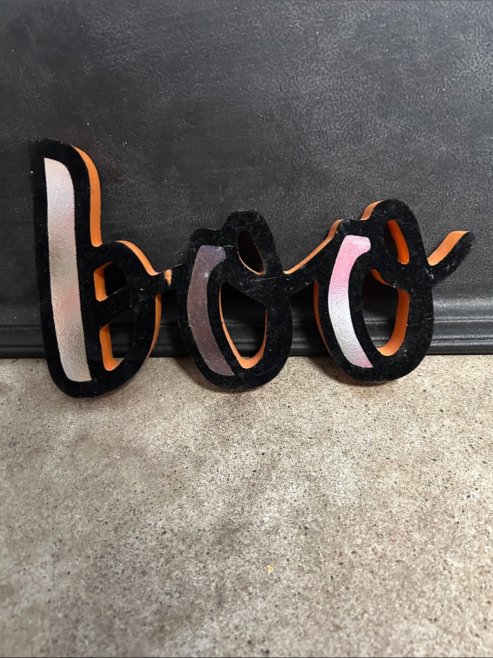 BOO Velvet Decorative Sign in Black and Orange